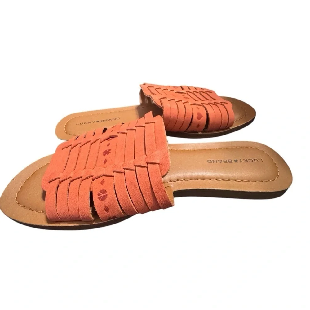Lucky Brand Women’s Baneen Orange Leather Bohemian Slides Sandals 9M